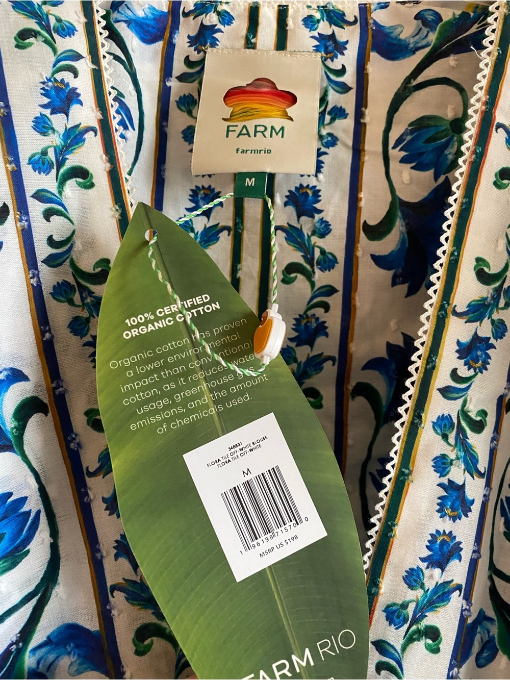 NWT Farm Rio - Off-White Flora Tile Smocked Blouse M - Picture 3 of 6